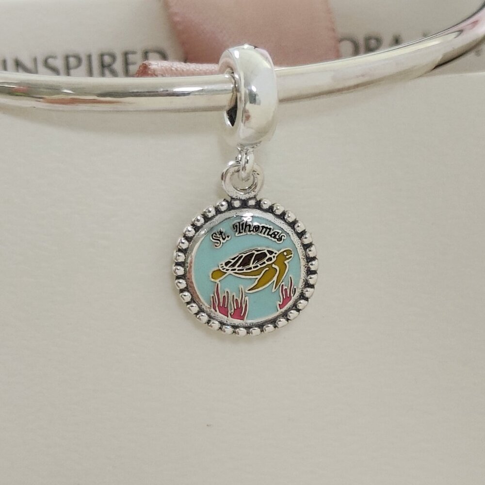 Pandora St. Thomas Sea Turtle Dangle Charm Exclusive Travel Pendant S925 Silver